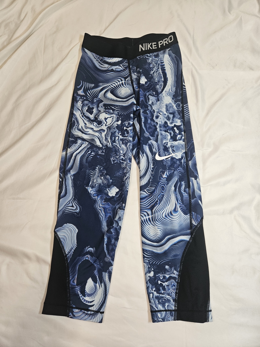 Nike Pro Dri-Fit Blue Marble Print Leggings Workout Running Training